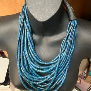 GERDA LYNGGAARD monies massive teal blue shell bib necklace